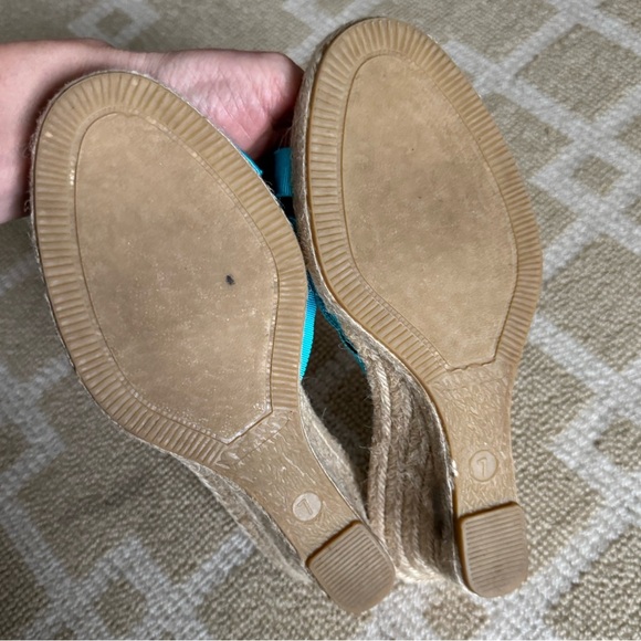 J. Crew Wedge Sandals Blue Ribbon Espadrille Shoes Preppy Resort Style Size 7 - Picture 8 of 9